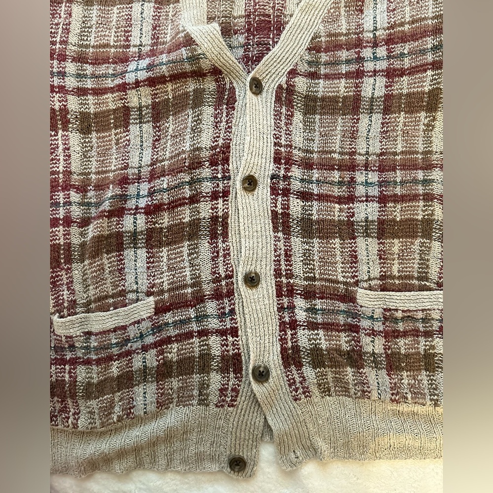 🪵🔥 Ralph Lauren vintage estate plaid cardigan hand knit silk linen - Picture 2 of 10